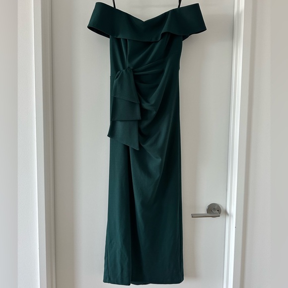 Xscape Strapless Dark Green Dress with Slit - Picture 2 of 6